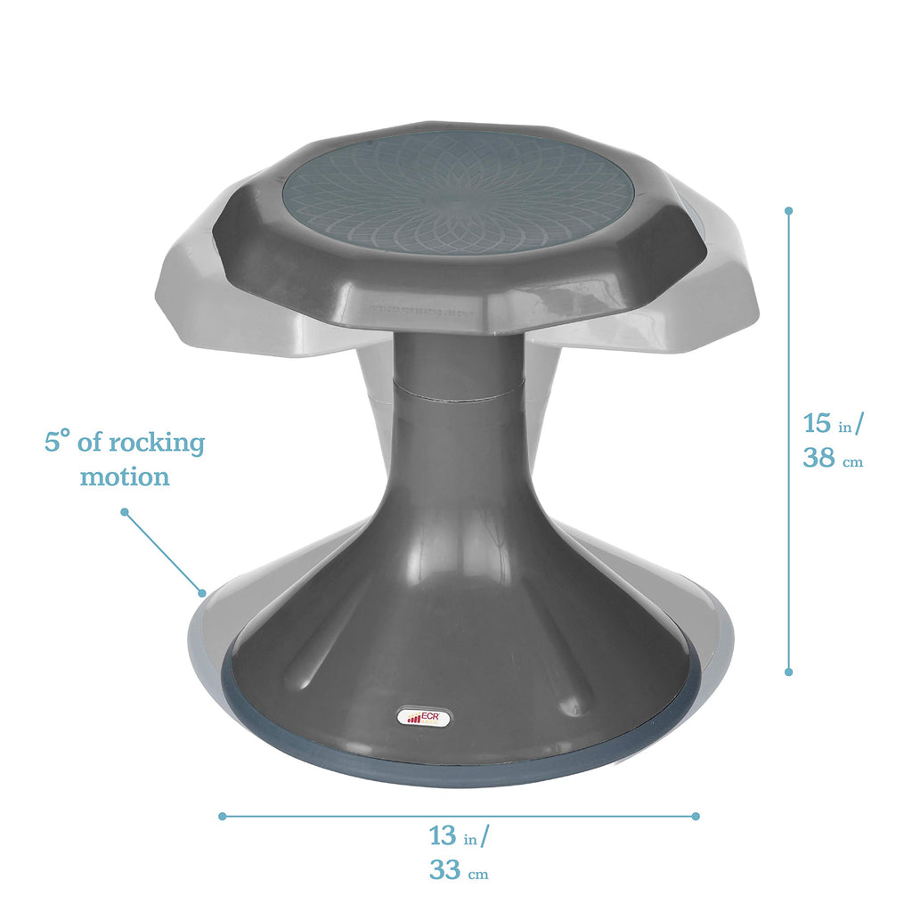 Ecr4Kids Ace Active Core Engagement Wobble Stool, 15-Inch Seat Height, Flexible Seating, Grey