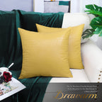 Brawarm Faux Leather Pillow Covers 18 X 18 Inches, Yellow Leather Pillow Covers Pack Of 2, Crocodile Leather Decorative Throw Pi