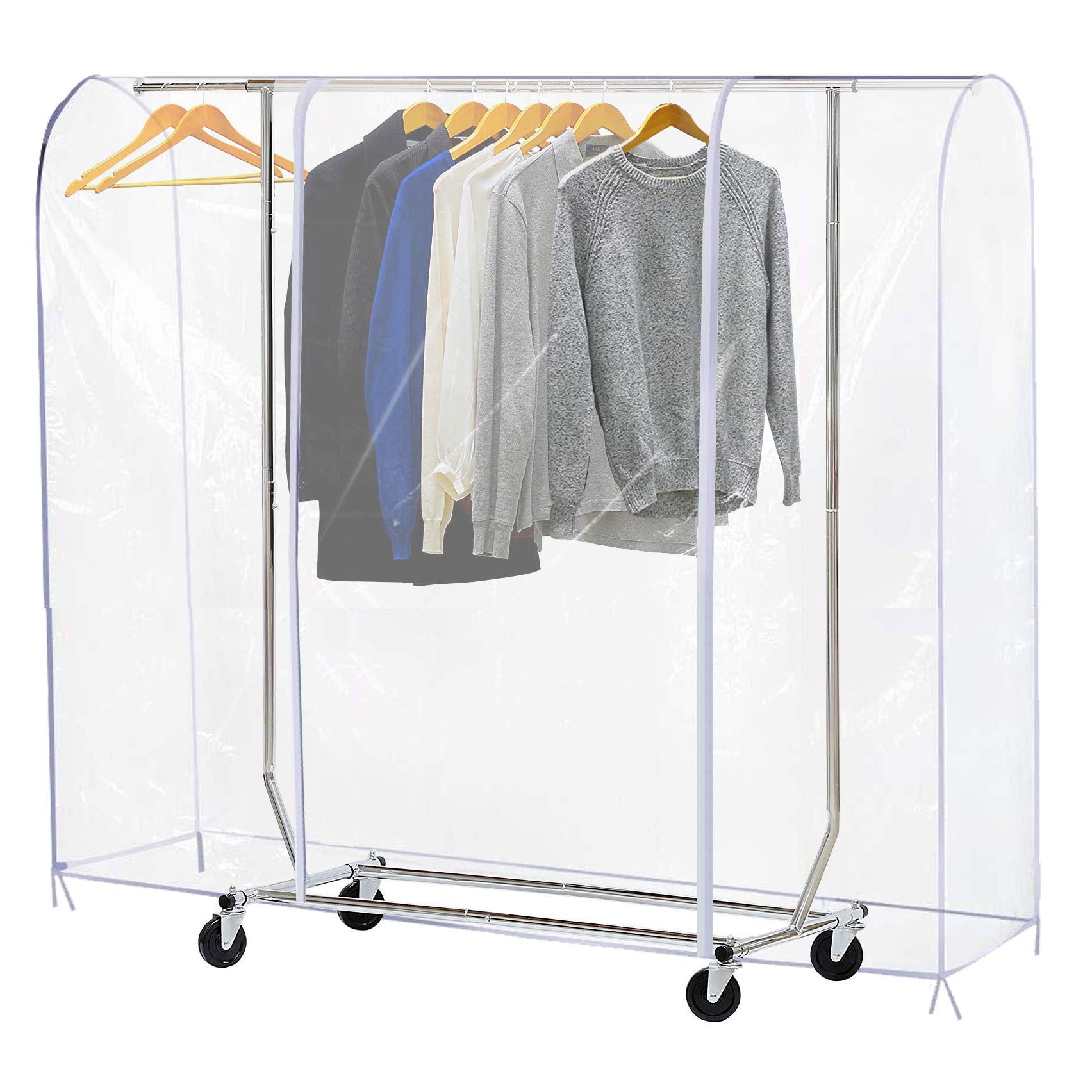 Ruibo Clear Garment Rack Cover for Clothes Rack Cover with 2 Durable Zipper/Clothing Waterproof, Dustproof Protector (M:59x20x60