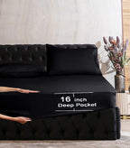 Elegant Comfort Luxurious Wrinkle Resistant 1500 Thread Count Egyptian Quality 1-Piece Fitted Sheet All Around Elastic -Deep Pocket- Ultra Soft Bottom Fitted Sheet, King, Black