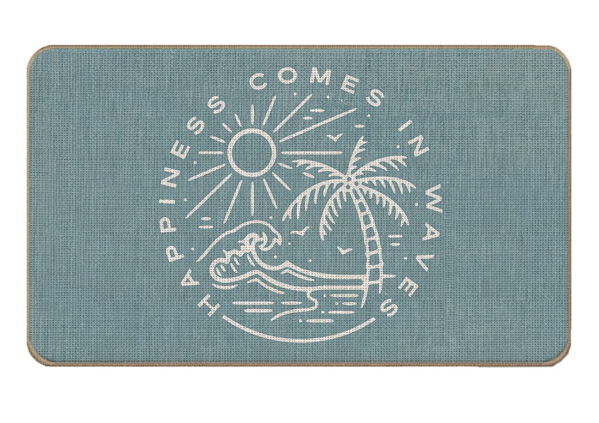 Lacosu Summer Beach House Happiness Comes In Waves Blue Rustic Door Mat Doormat,17'X30' Decorative Coastal Beach House Indoor