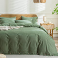 Jellymoni Cotton Duvet Cover Set - 100% Washed Cotton Linen Like Textured Comforter Cover, 3 Pieces Soft Bedding Set With Button