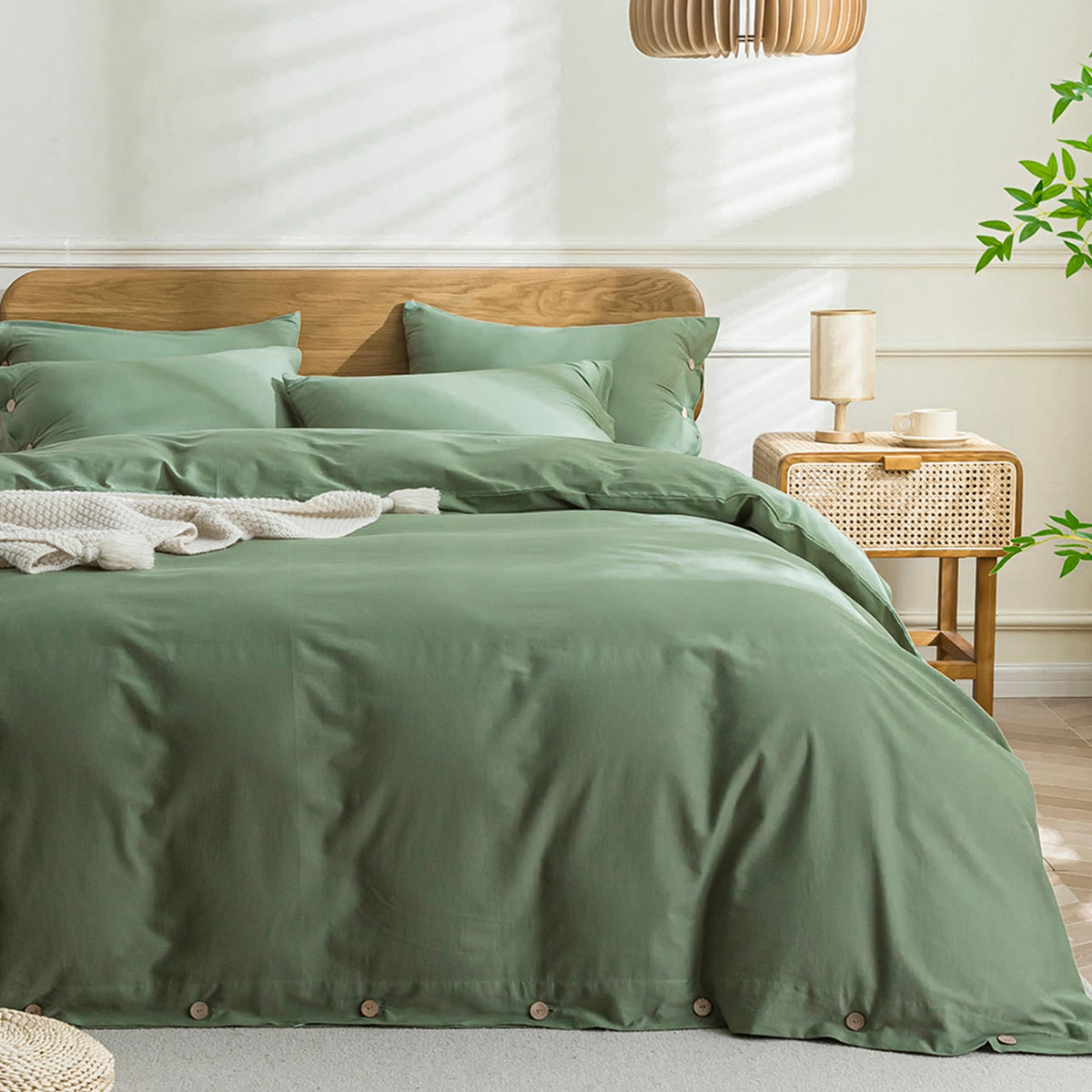 Jellymoni Cotton Duvet Cover Set - 100% Washed Cotton Linen Like Textured Comforter Cover, 3 Pieces Soft Bedding Set With Button