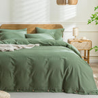 Jellymoni Cotton Duvet Cover Set - 100% Washed Cotton Linen Like Textured Comforter Cover, 3 Pieces Soft Bedding Set With Button