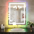 WTTY RGB LED Bathroom Mirror 28x36 with Backlit and 3 Front Light,Stepless Dimmable LED Mirror for Bathroom,Lighted Bathroom Van