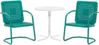 Crosley Furniture Bates 3-Piece Outdoor Bistro Set, Retro Metal Patio Table and Chairs for Dining, Porch, Turquoise Gloss and White Satin