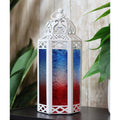 VELA LANTERNS Moroccan Lamp Lantern Decorative Candle Holder for Indoor Outdoor Home Decor, Patio, Weddings, Red/White/Blue Glas