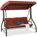 Best Choice Products 3-Seat Outdoor Large Converting Canopy Swing Glider, Patio Hammock Lounge Chair For Porch, Backyard W/Flatbed, Adjustable Shade, Removable Cushions - Dark Rust