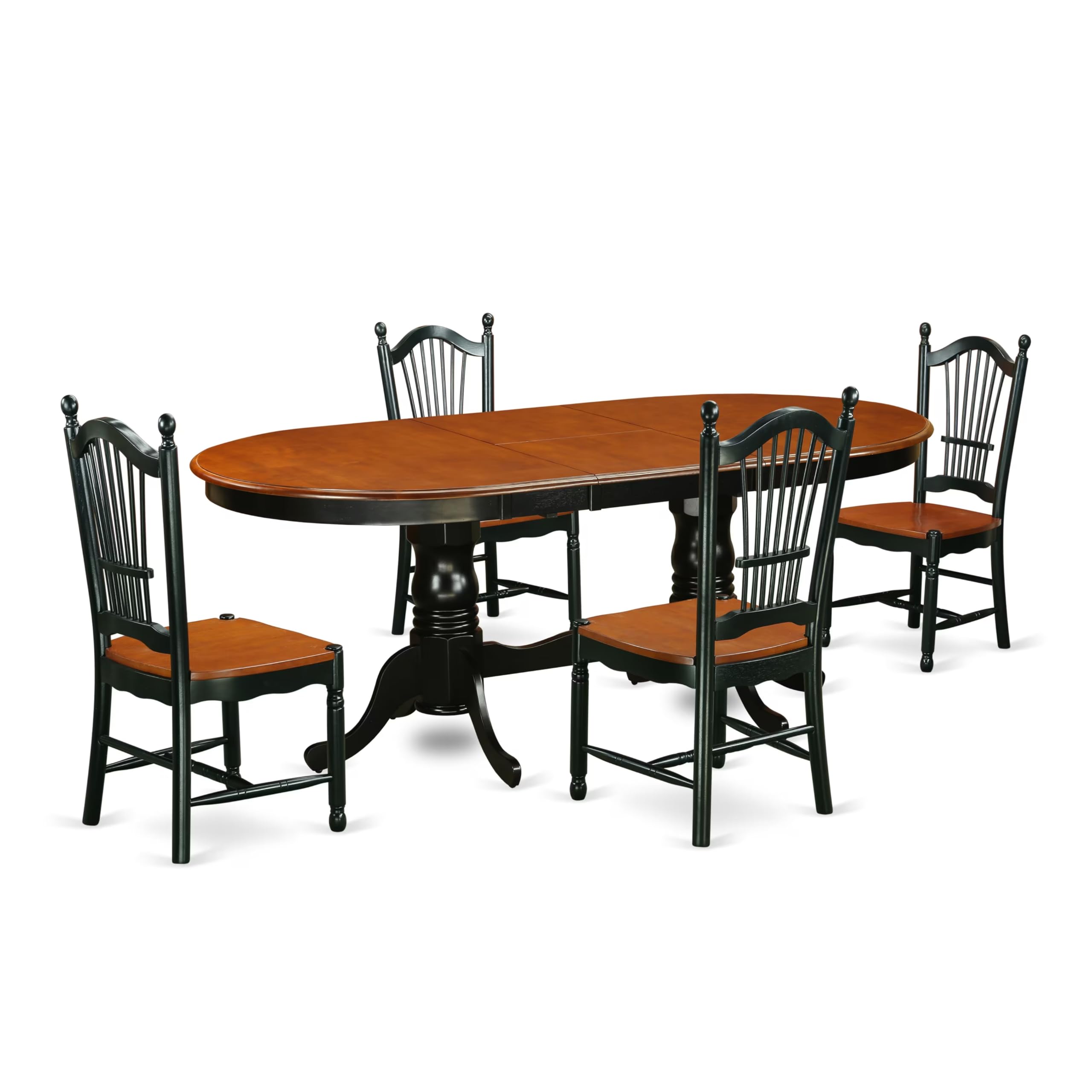 East West Furniture Pldo5-Bch-W 5 Piece Dining Room Table Set Includes An Oval Wooden Table With Butterfly Leaf And 4 Kitchen Dining Chairs, 42X78 Inch, Black & Cherry