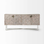 HomeRoots Light Brown, Antiqued Gold Wood, Metal Light Brown Solid Mango Wood Finish Sideboard with 4 Cabinet Doors