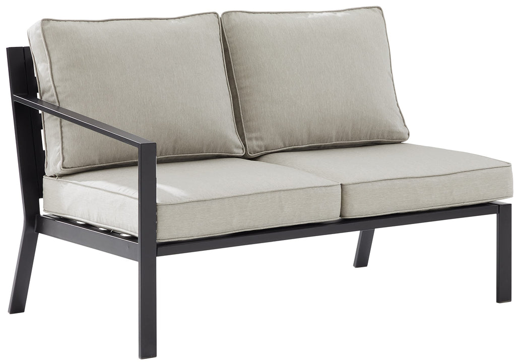 Crosley Furniture Clark Outdoor Sectional Left Side Loveseat, 2-Person Patio Couch for Deck, Backyard, Matte Black with Taupe Cushions