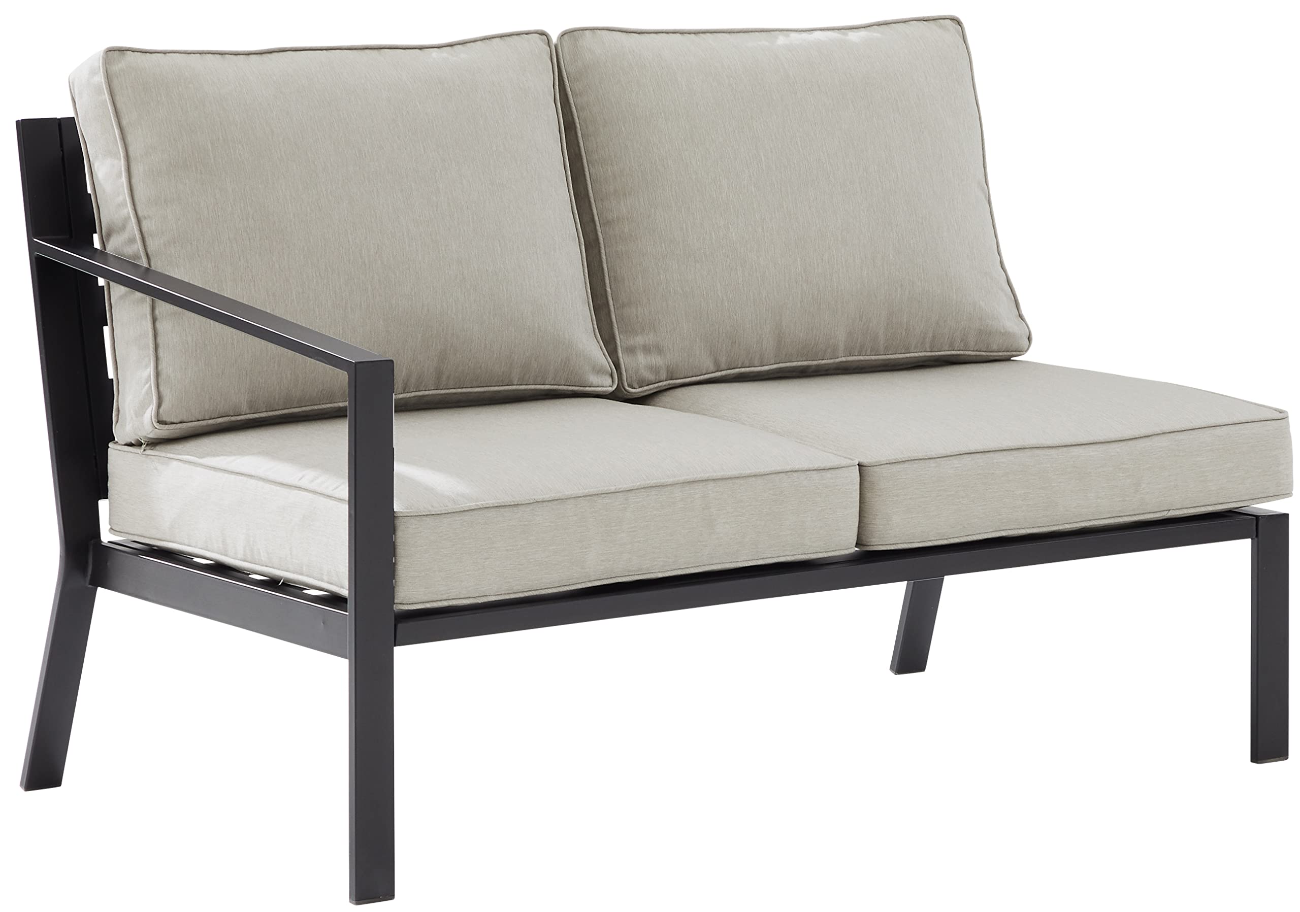 Crosley Furniture Clark Outdoor Sectional Left Side Loveseat, 2-Person Patio Couch for Deck, Backyard, Matte Black with Taupe Cushions