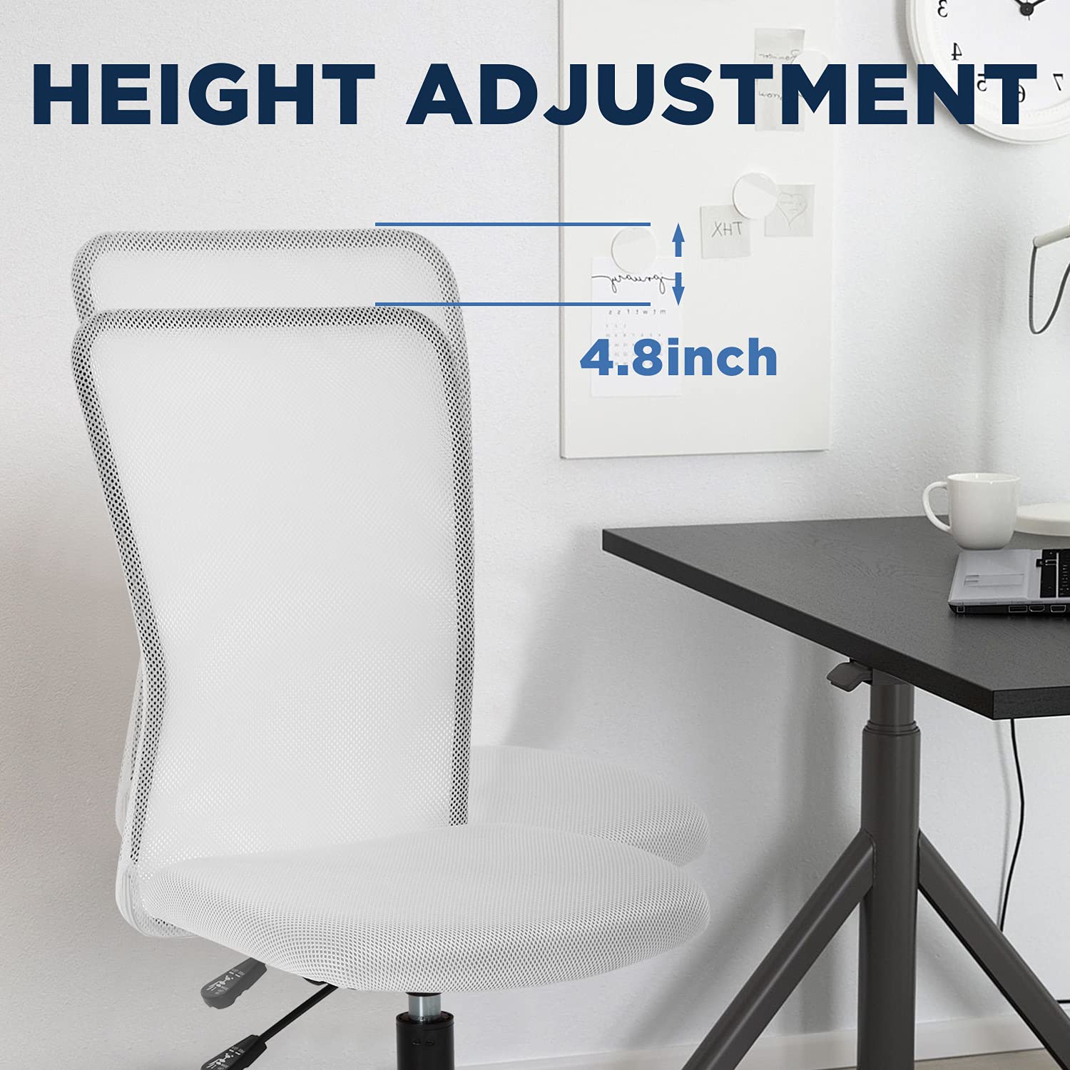 Home Office Chair Mid Back Mesh Desk Chair Armless Computer Chair Ergonomic Task Rolling Swivel Chair Back Support Adjustable Modern Chair With Lumbar Support (White)