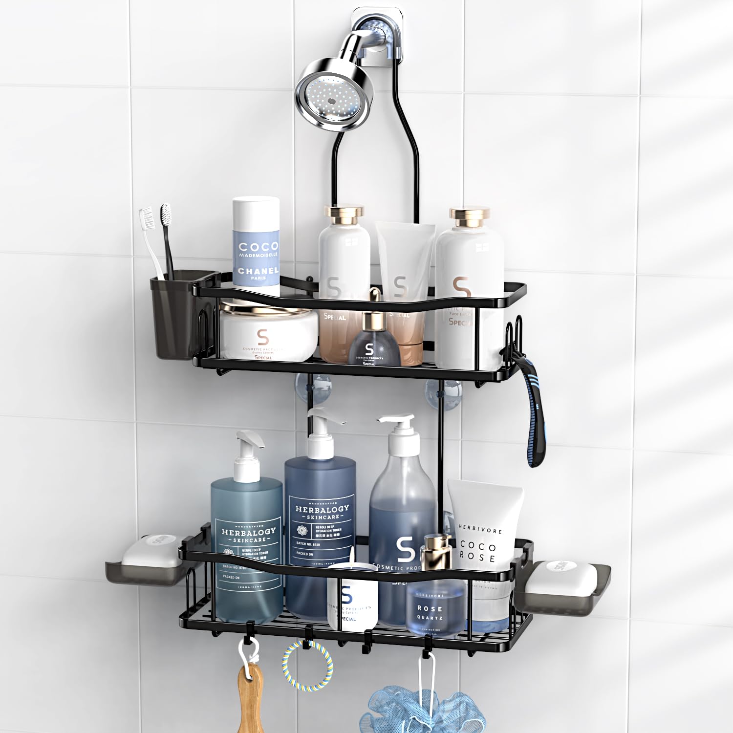 Aitatty Hanging Shower Caddy Bathroom Organizer: Rustproof Shower Shelf Racks Over Shower Head - No Drilling Inside Bath Shower 