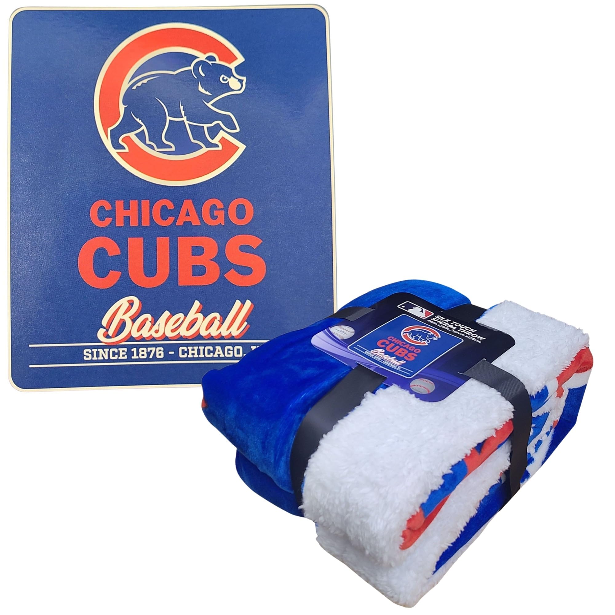NORTHWEST MLB Oversized Extra Large and Thick Silk Touch Plush Sherpa Heritage Throw Blanket, 60 x 70 (Chicago Cubs)