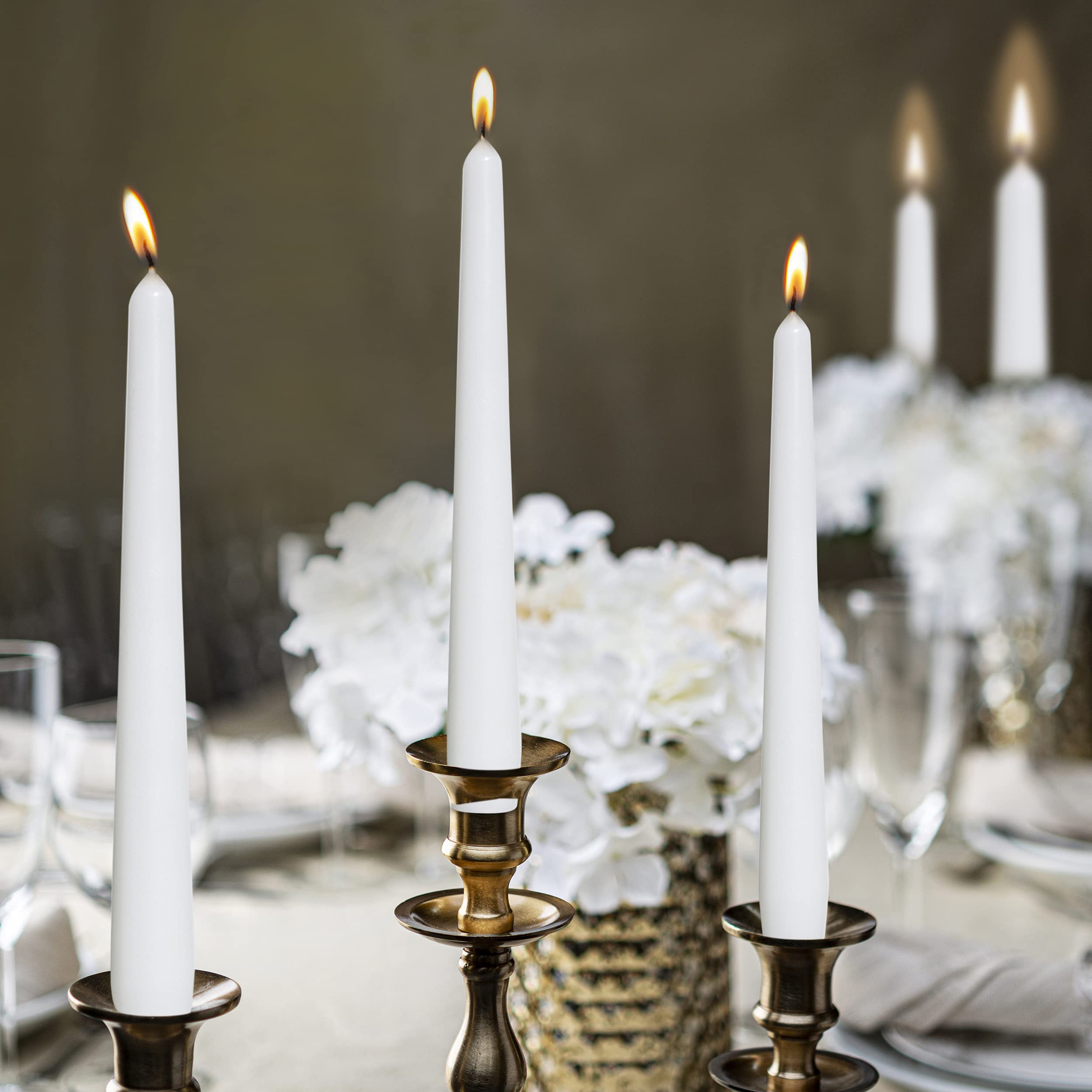 Bolsius White Taper Candles - 4 Pack Unscented 10 Inch Dinner Candle Set - 8 Hours Burn Time - Premium European Quality - Smokel
