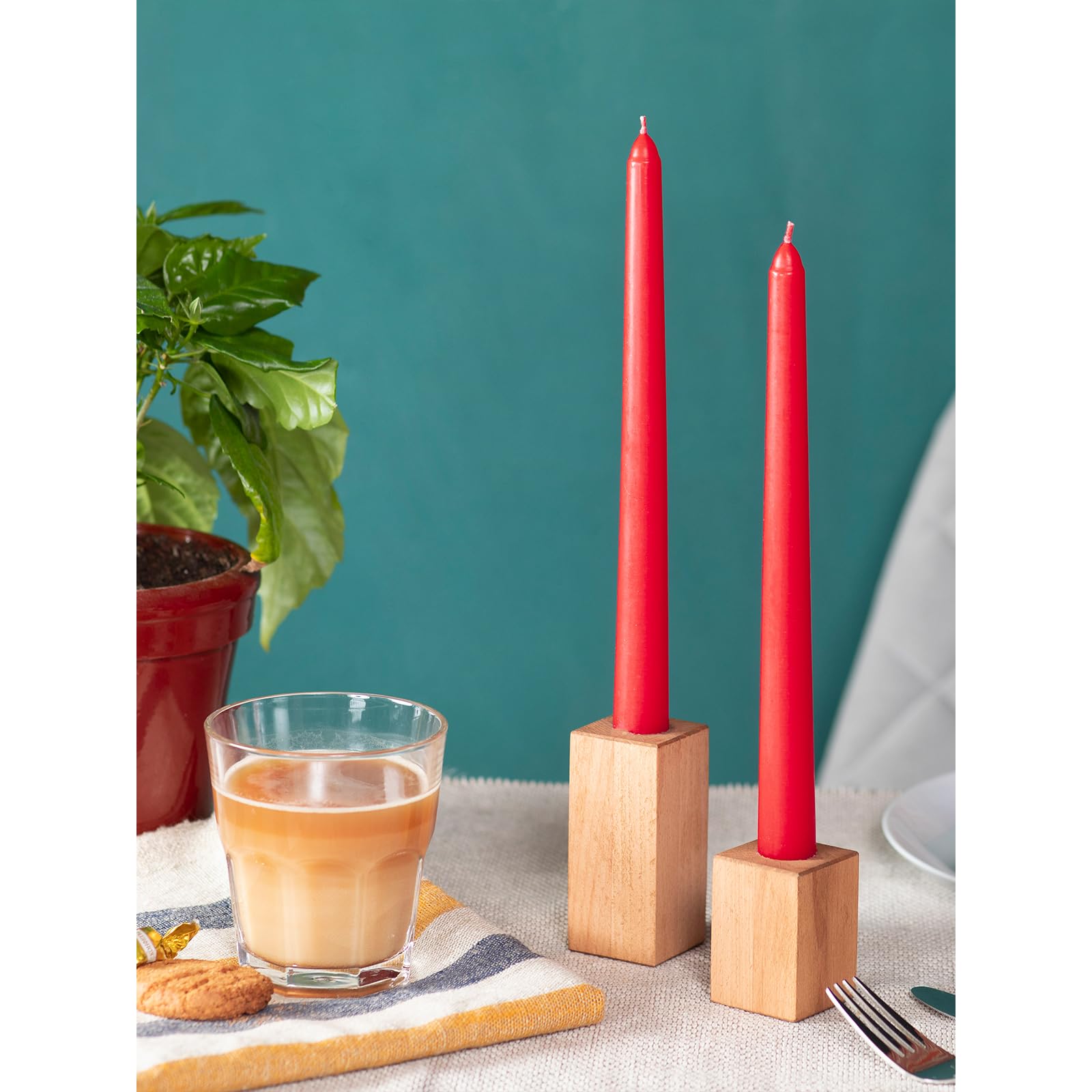 Candwax 12 Inch Taper Candles Set Of 12 - Dripless And Smokeless Candle Unscented - Slow Burning Candle Sticks - Red Candles