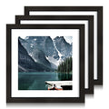 Hongkee 10x10 Black Picture Frames set of 3, Made of Wooden and Real Glass Square Photo frame - Displays 8x8 Picture With Mat or