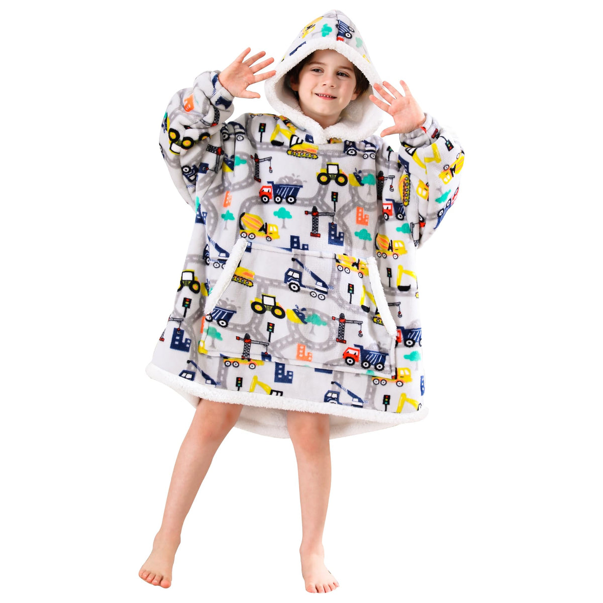 Softan Wearable Blanket Hoodie For Kids, Super Warm And Soft Sherpa Flannel Sweatshirt Blanket With Giant Pocket, Hooded Blanket