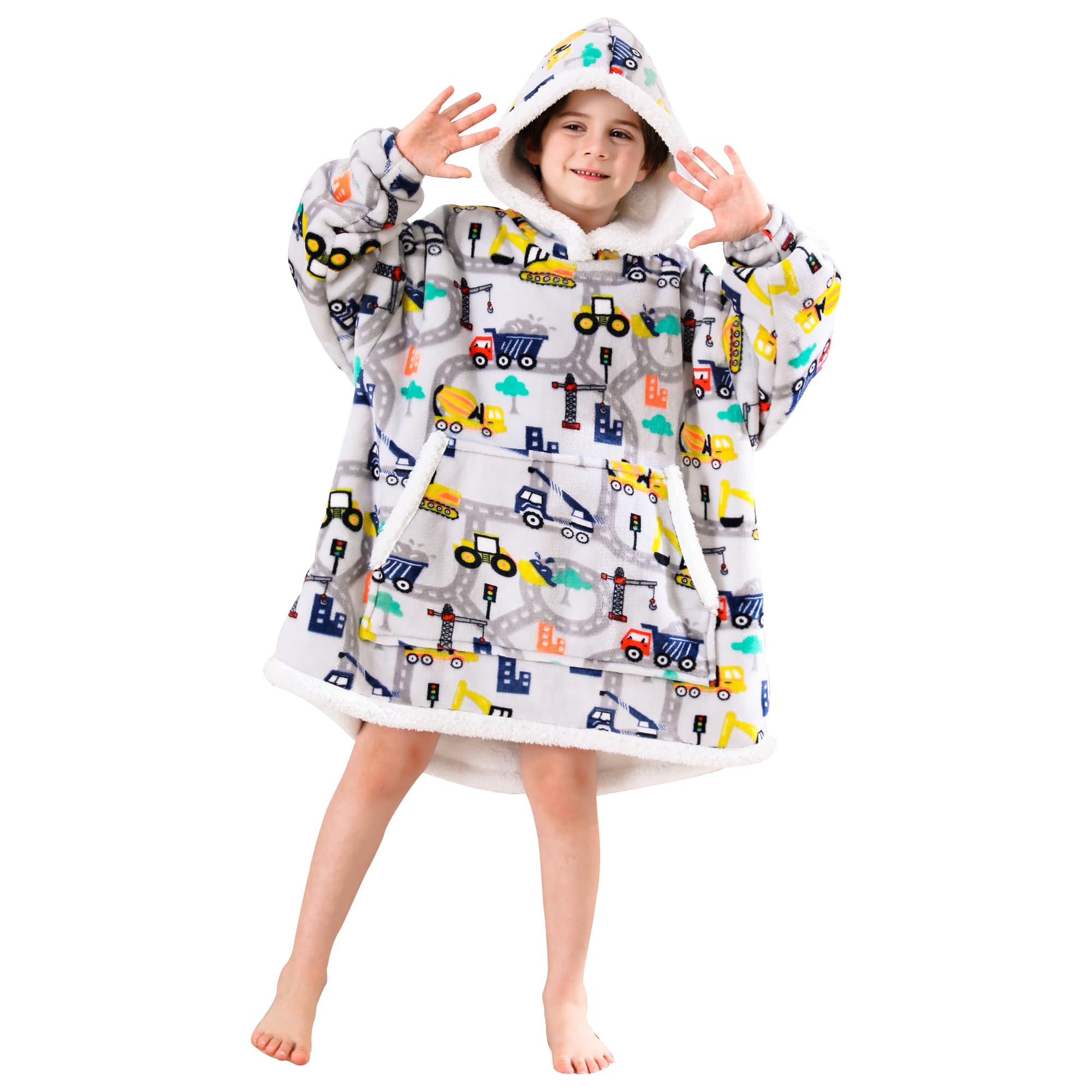 Softan Wearable Blanket Hoodie For Kids, Super Warm And Soft Sherpa Flannel Sweatshirt Blanket With Giant Pocket, Hooded Blanket