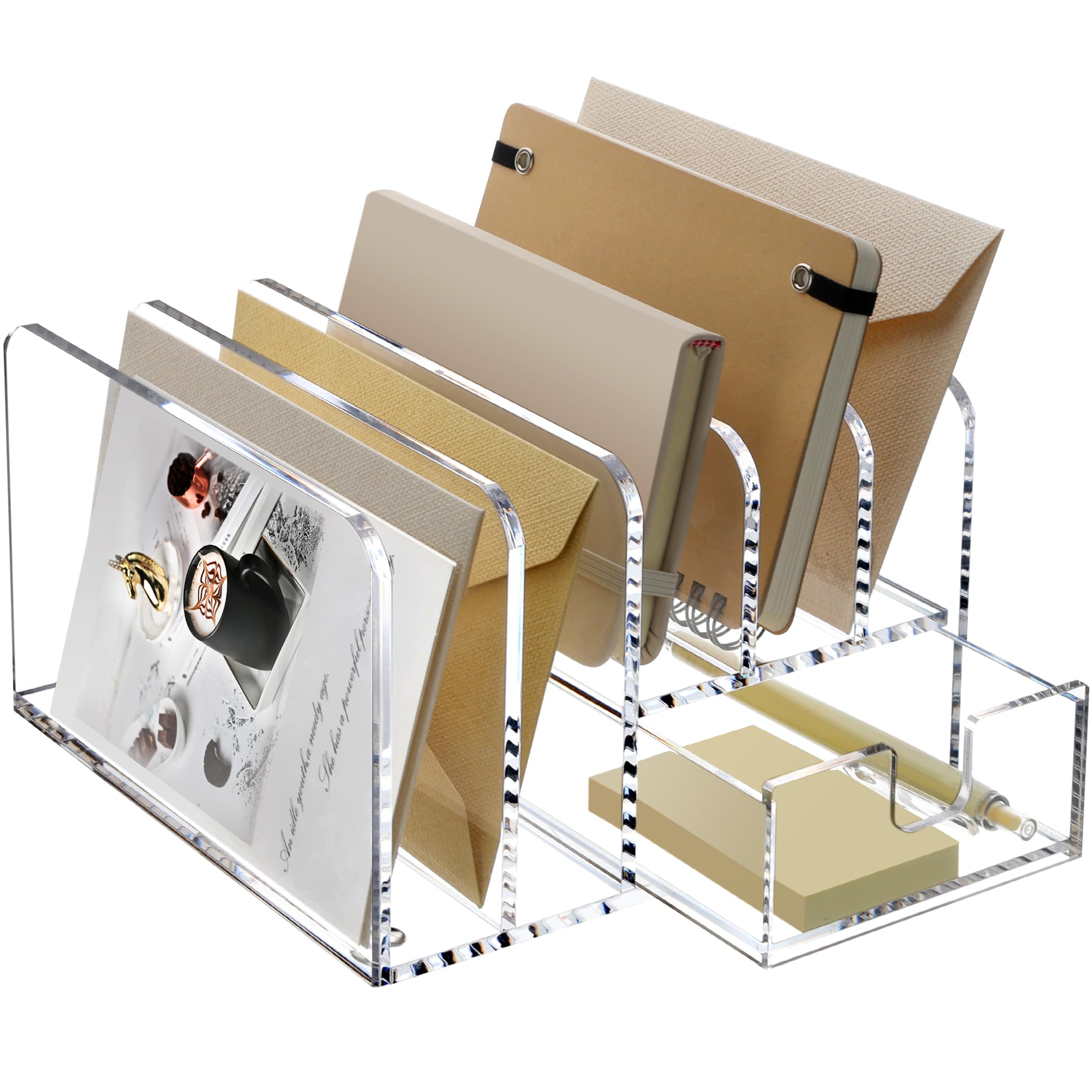 Sanrui Desk Organizers And Accessories, Acrylic Mail Organizer Countertop, 5-Slots File Sorter With Drawer, Desktop Organizer Fo