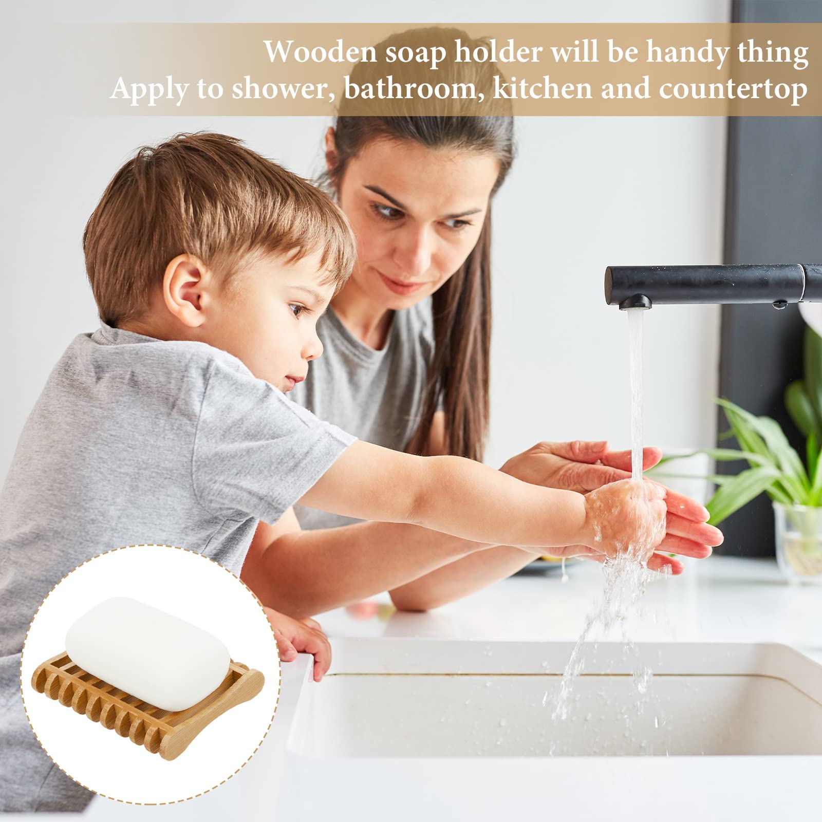 3 Pieces Bamboo Soap Dishes Self Draining Wooden Soap Dishes Wood Bar Soap Holder For Soap Sponge Dryer Bathroom Toilet Shower K