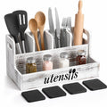 FoldTier 9 Pcs Extra Large Wooden Kitchen Utensil Holder with 5 Compartment