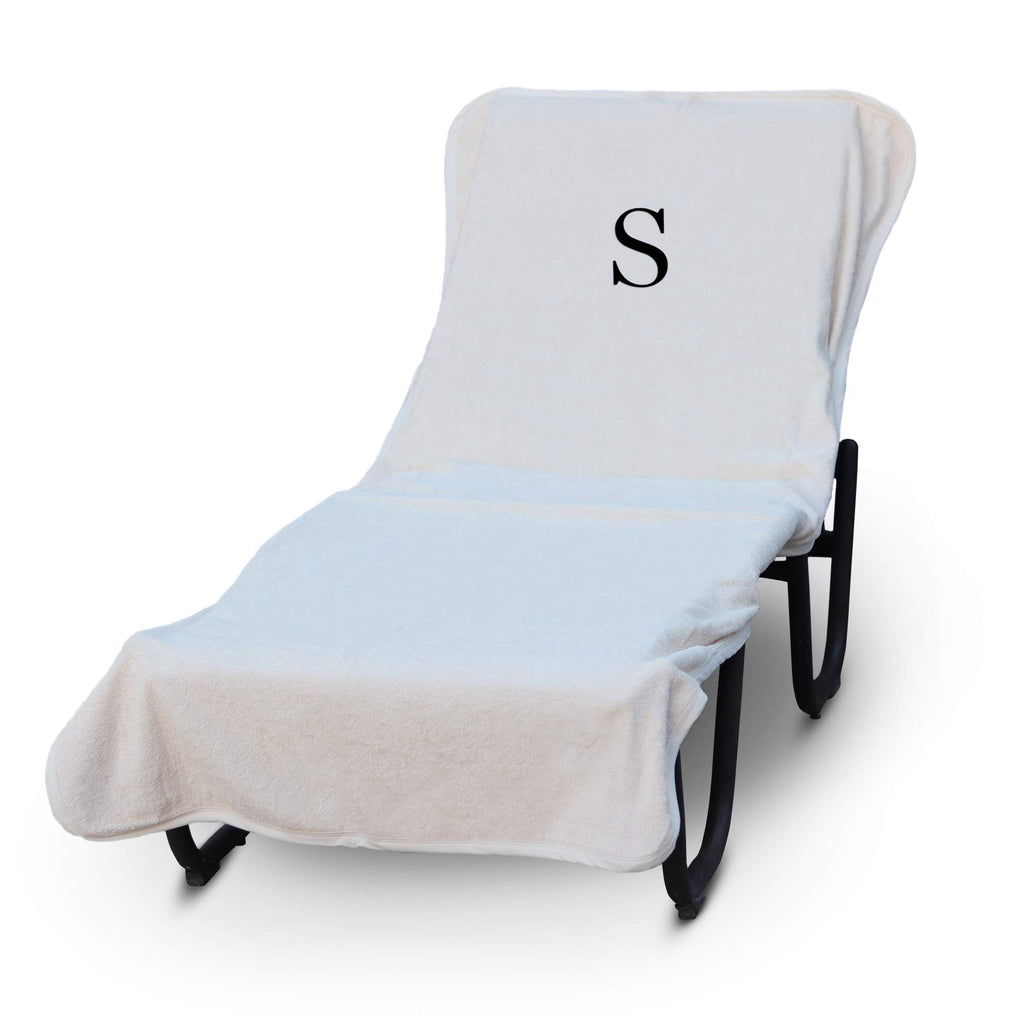 Luxury Hotel & Spa Monogrammed Pool Chaise Lounge Cover, Block Letter Embroidered - Extra Absorbent 100% Turkish Cotton- Soft Terry - Hotel-Style, Standard Size 90' X 29' - White - Black Letter S