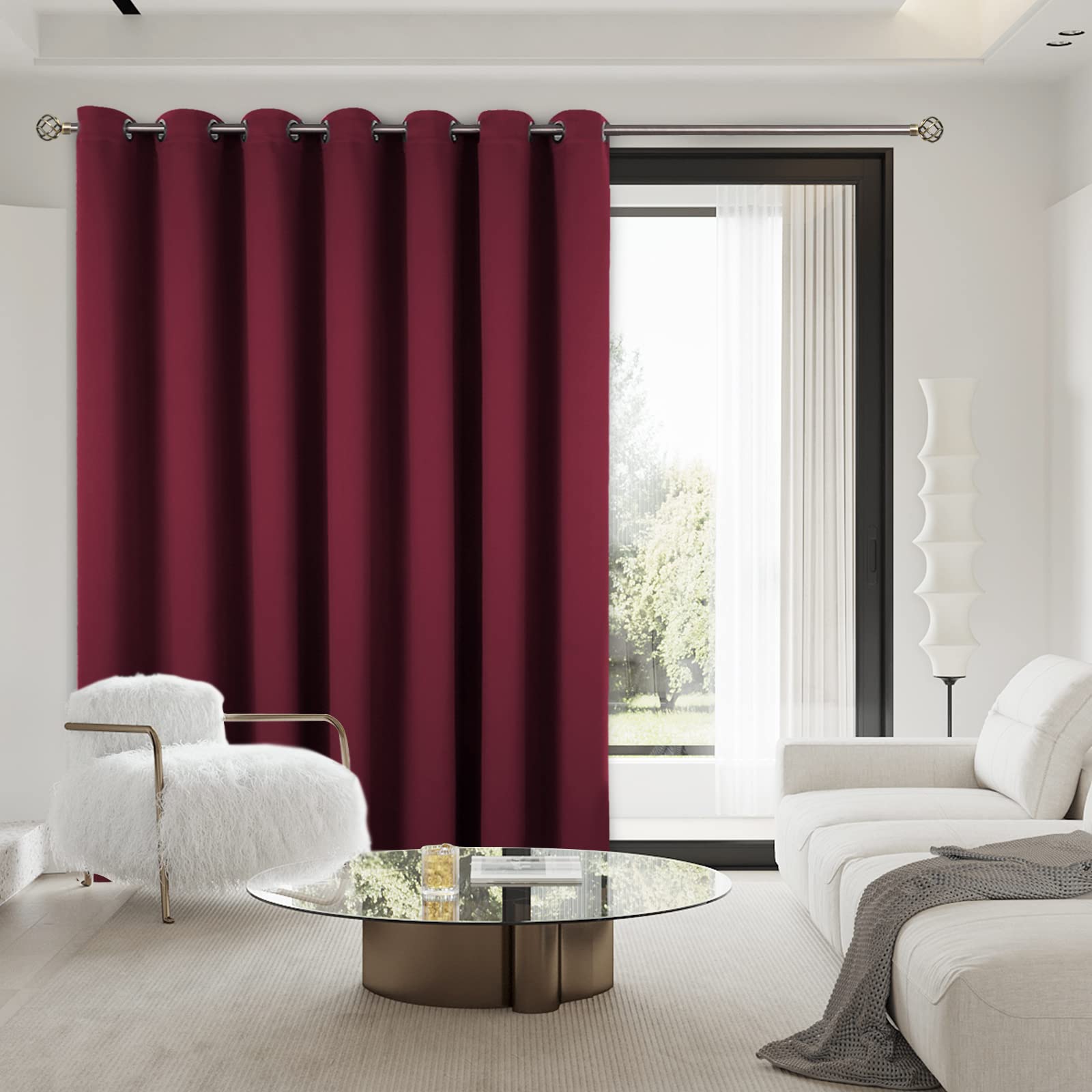 Bgment Christmas Room Divider Curtain 96 Inch Long For Sliding Glass Door, Wide Room Darkening Curtain For Living Room, Blackout Thermal Doorways Curtain For Bedroom, Burgundy, 1 Panel, 100 W X 96 L