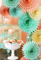 Boho Rainbow Party Decorations/Mint Peach Birthday Party Decorations/Mint Peach Baby Shower Decorations/7Pcs Tissue Paper Fan Fl