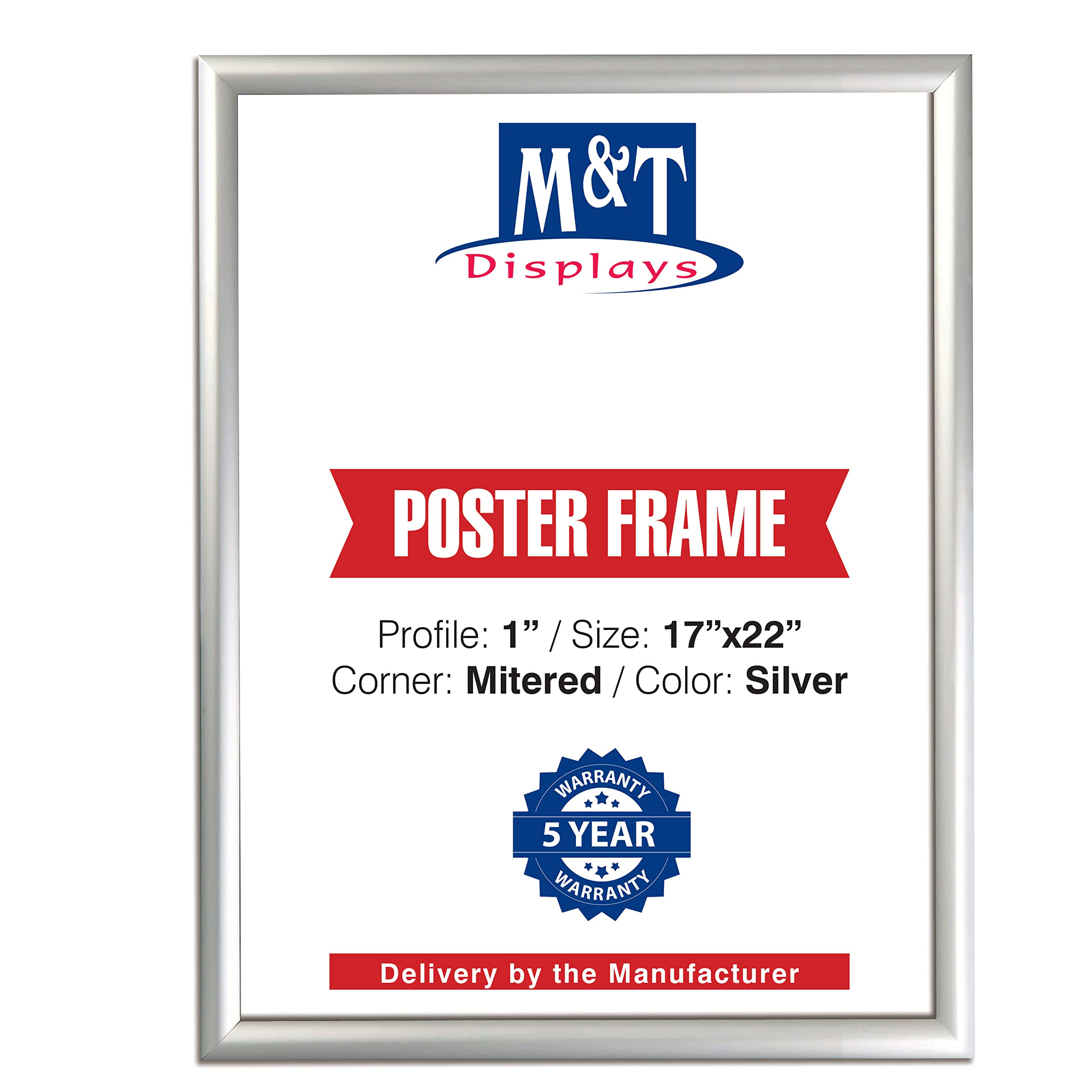 M&T Displays Silver 17x22 Poster Frame 1 inch Aluminum Profile Front Loading Wall Mounting Snap Frame Display for Picture, Docum