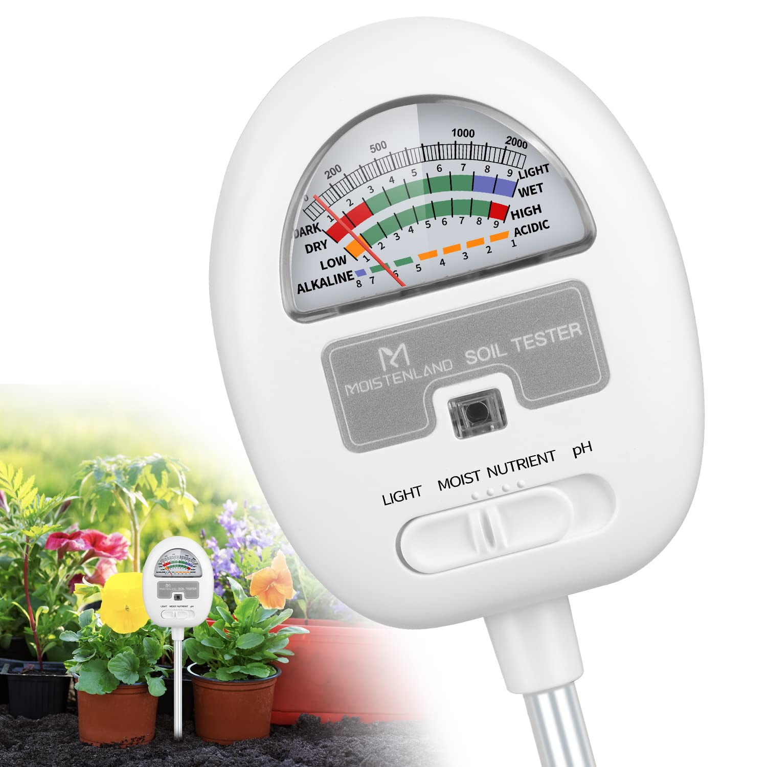 [Upgraded] Soil Moisture Meter, 4-In-1 Soil Ph Tester, Soil Moisture/Light/Nutrients/Ph Meter For Gardening, Lawn, Farming, Indo