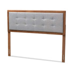 Baxton Studio Sarine Mid-Century Modern Light Grey Fabric Upholstered Walnut Brown Finished Wood Full Size Headboard