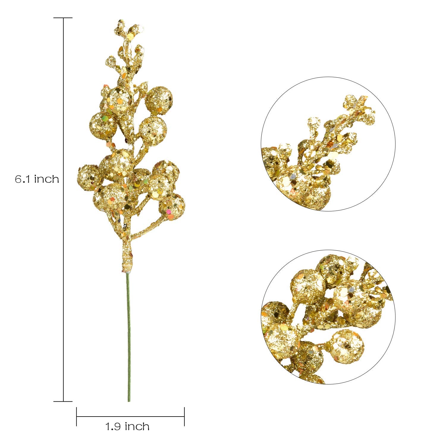 Dearhouse 14 Pack Christmas Glitter Berries Stems, 7.8Inch Artificial Christmas Picks For Christmas Tree Ornaments, Diy Xmas Wre