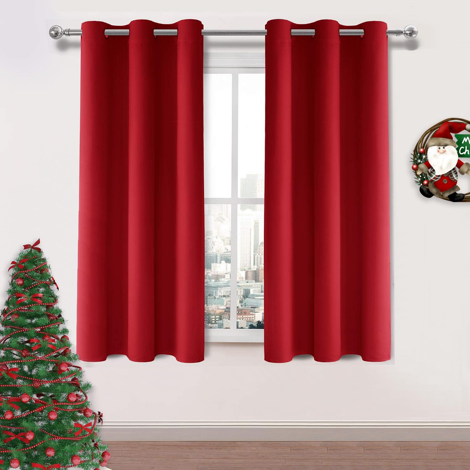 Dwcn Red Curtains For Bedroom, Blackout Curtains 45 Inches Long, Short Curtains For Small Window, Room Darkening Curtains For Li