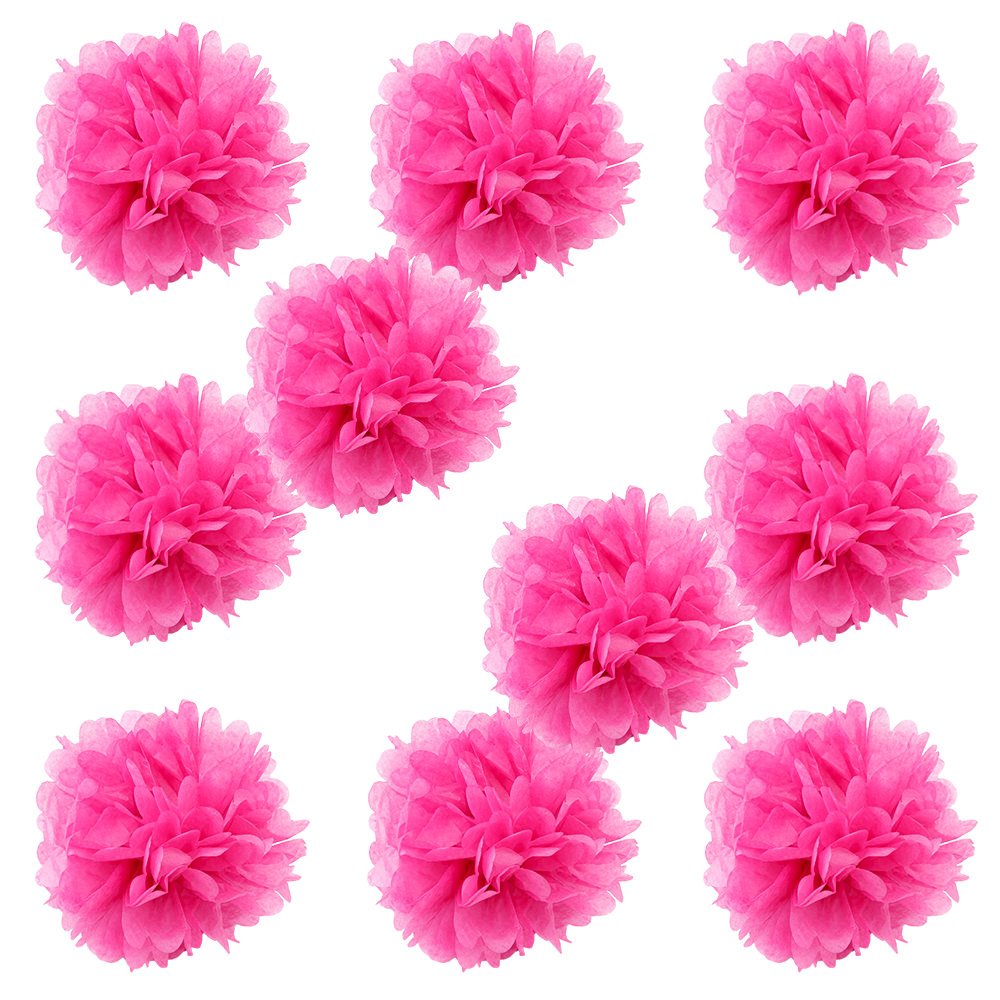 WYZworks Set of 10 - Fuchsia 12 - (10 Pack) Tissue Pom Poms Flower Party Decorations for Weddings, Birthday, Halloween, Bridal, 
