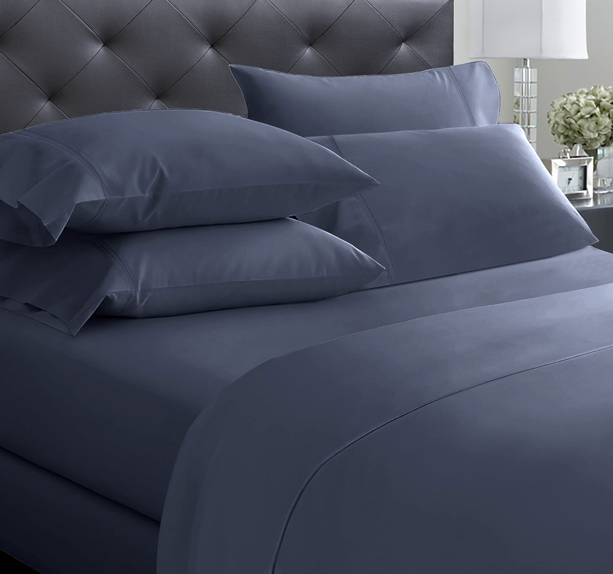 California Design Den King Size Blue Sheet Set - 6 Piece Set Ultra Soft 100% Cotton Sheets, 400 Thread Count Luxury Sateen Weave