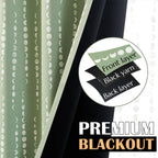 Jinchan 100% Blackout Boho Curtains Moon Phases Printed Bedroom Curtains 90 Inches Long Sage Green Drapes Rod Pocket Back Tab Thermal Insulated Curtains For Nursery Window Drapes Curtain Set 2 Panels