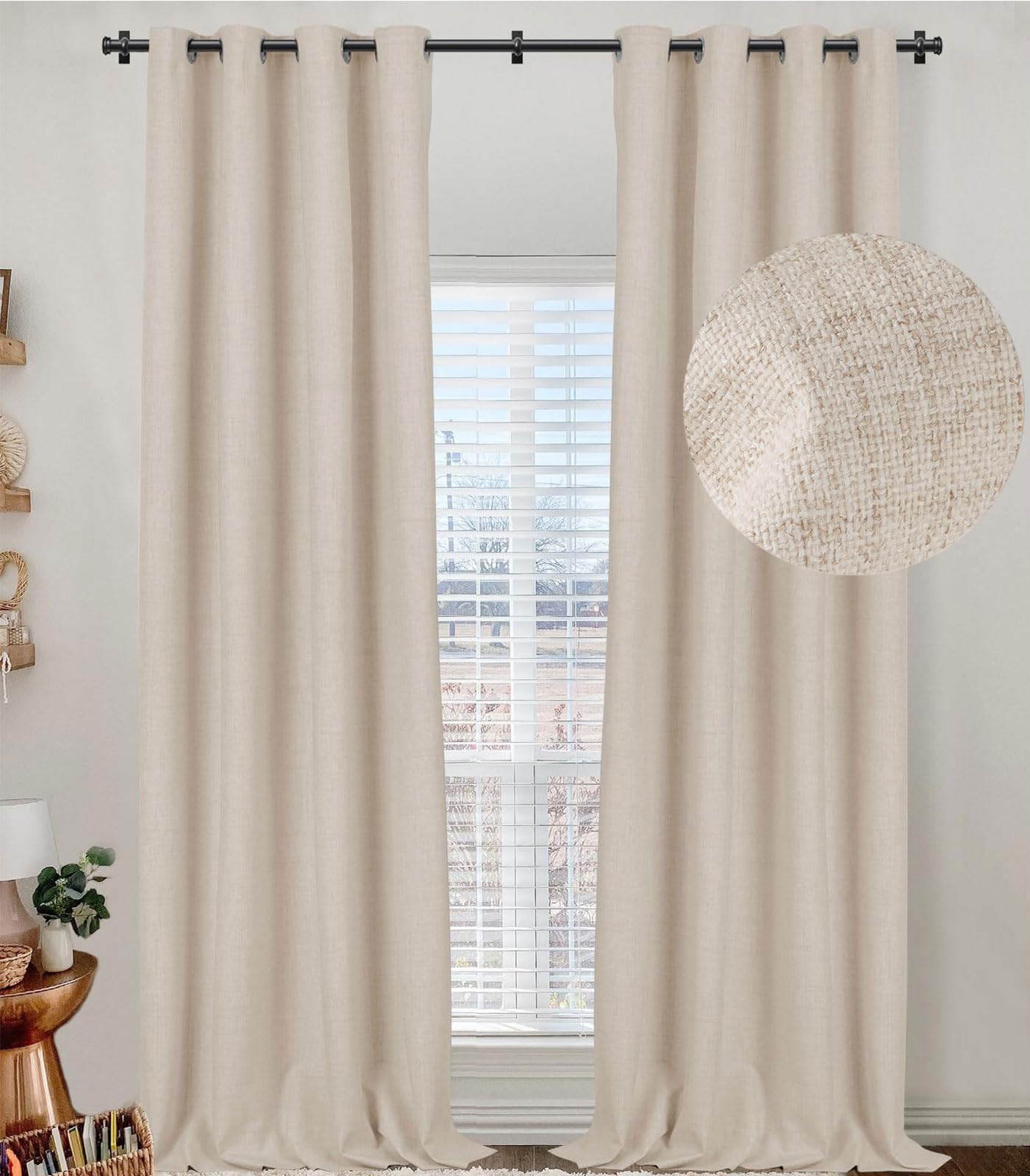 100% Blackout Curtains 84 Inches Long,Linen Blackout Curtains 84 Inch Length 2 Panels Set,Thermal Insulated Full Light Blackout