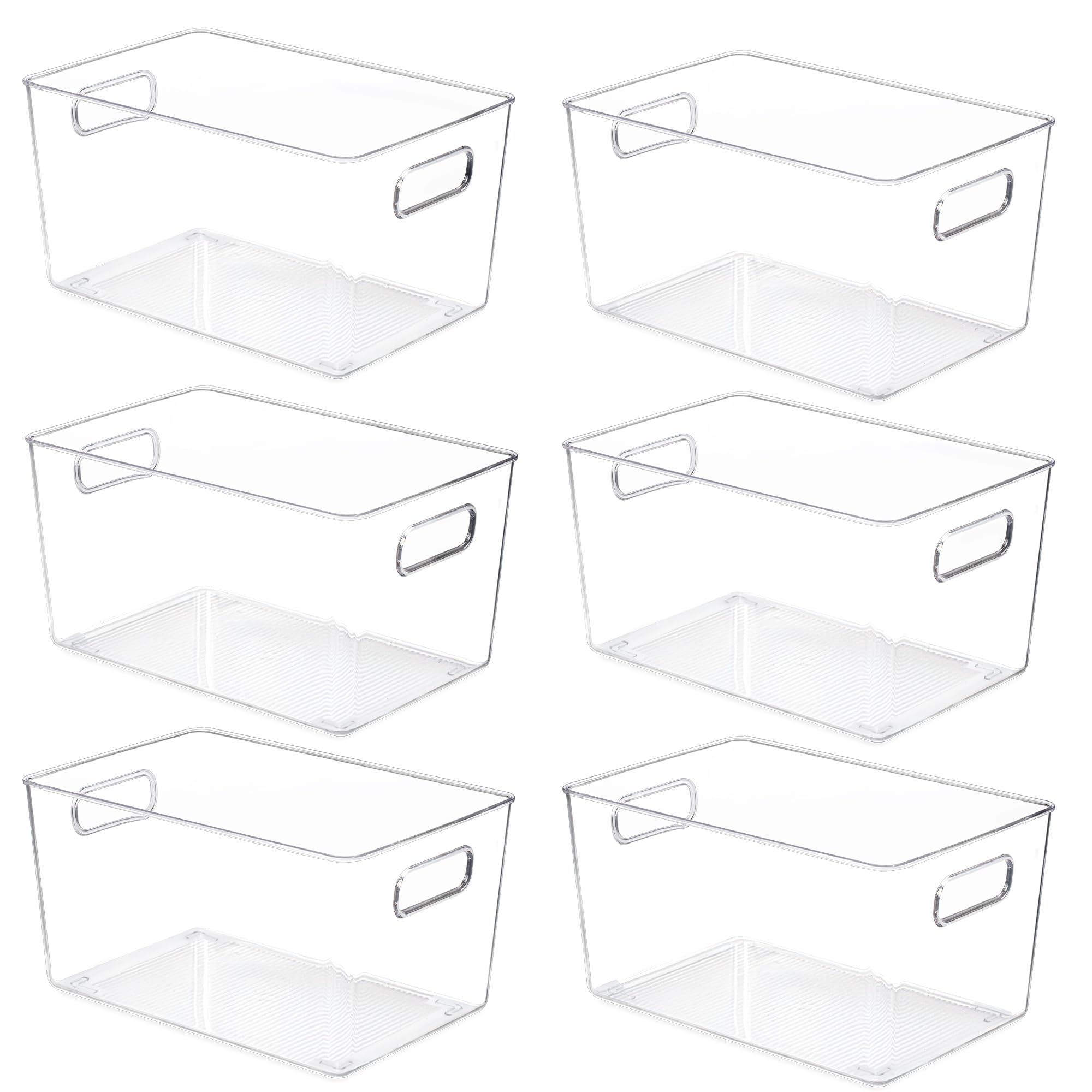 YIHONG 6 Pack Clear Pantry Organizer Bins, Plastic Containers with Handle for Kitchen,Freezer,Cabinet,Closet,Bathroom Under Sink