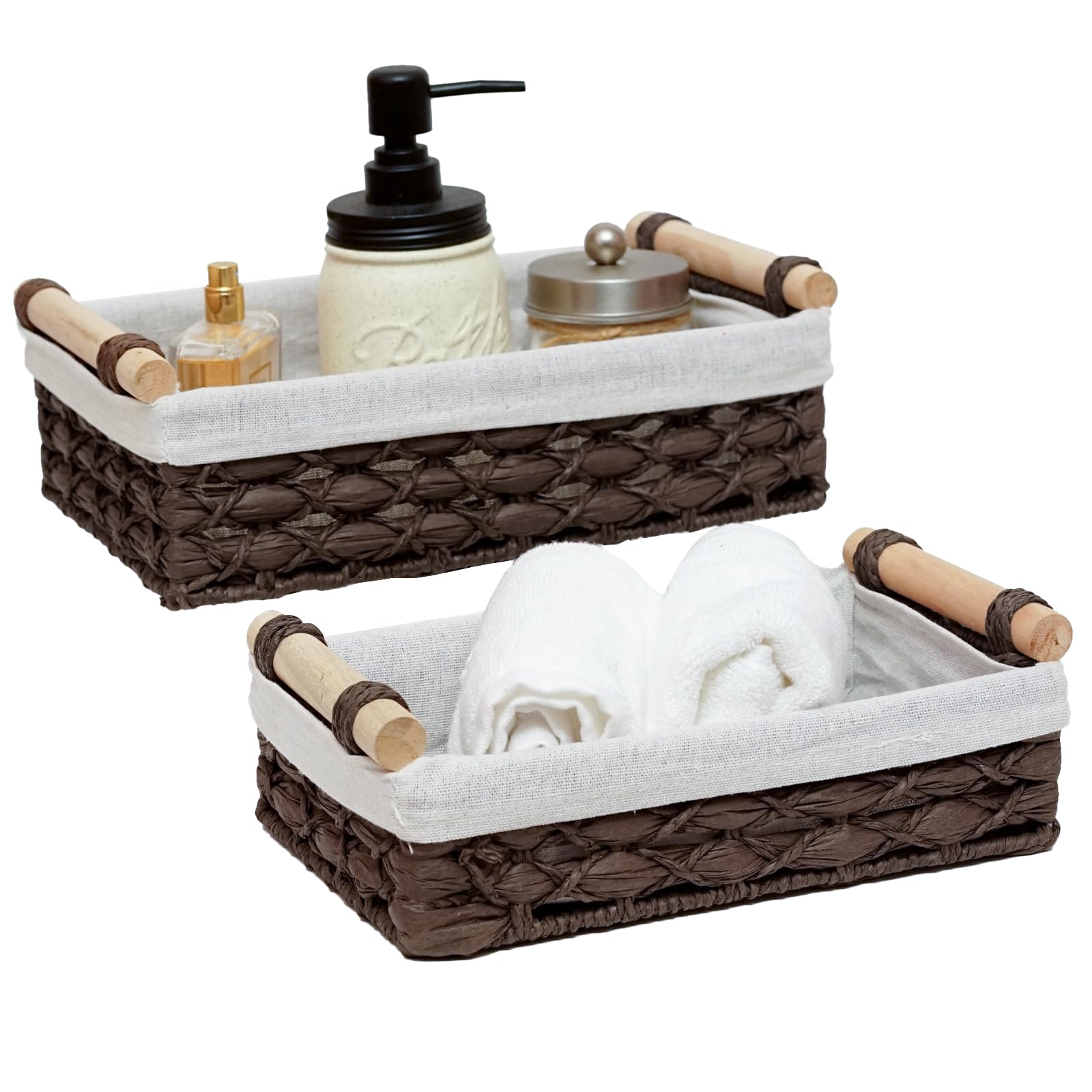 DUOER Storage Basket Wicker Baskets for Organizing with Handle Decorative Storage Bins for Countertop Toilet Paper Storage Baske