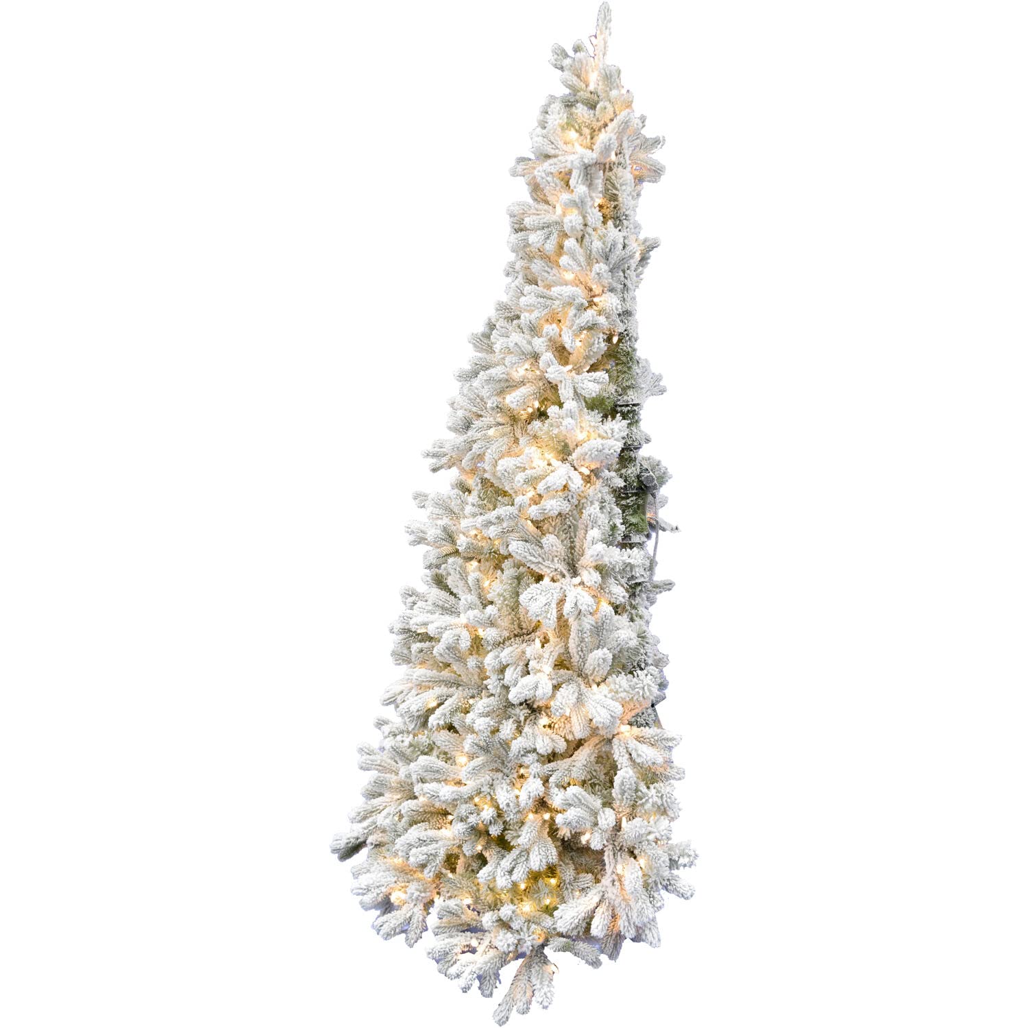 Christmas Time 6.5-Ft. Snow Flocked Half Christmas Tree With Warm White Led Lights | Pvc Tips | Festive Holiday Decor For Home And Office | Space-Saving Corner Wall Christmas Tree | Ct-Hfa065-Ledfl