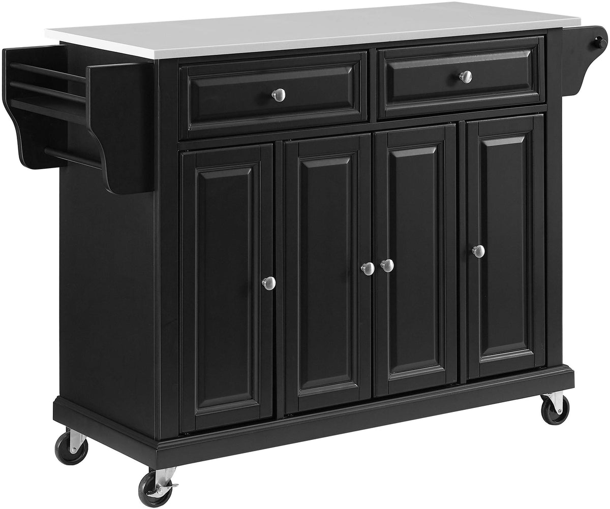 Crosley Furniture Full Size Stone Top Rolling Kitchen Island Storage Cart, Microwave Stand, Spice Rack, Black