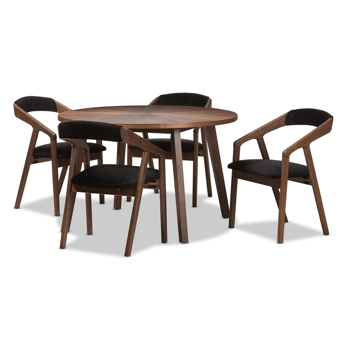 Baxton Studio Wendy Mid-Century Modern Black Fabric and Walnut Medium Brown Wood Finishing Dining Set Black//Medium Wood/Mid-Century/Table/Fabric Polyester 100%&quot;/Solid Rubber Wood/Foam