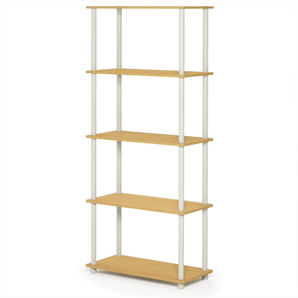 Furinno Turn-N-Tube 5-Tier Multipurpose Shelf / Display Rack / Storage Shelf / Bookshelf, Round Tubes, Beech/White