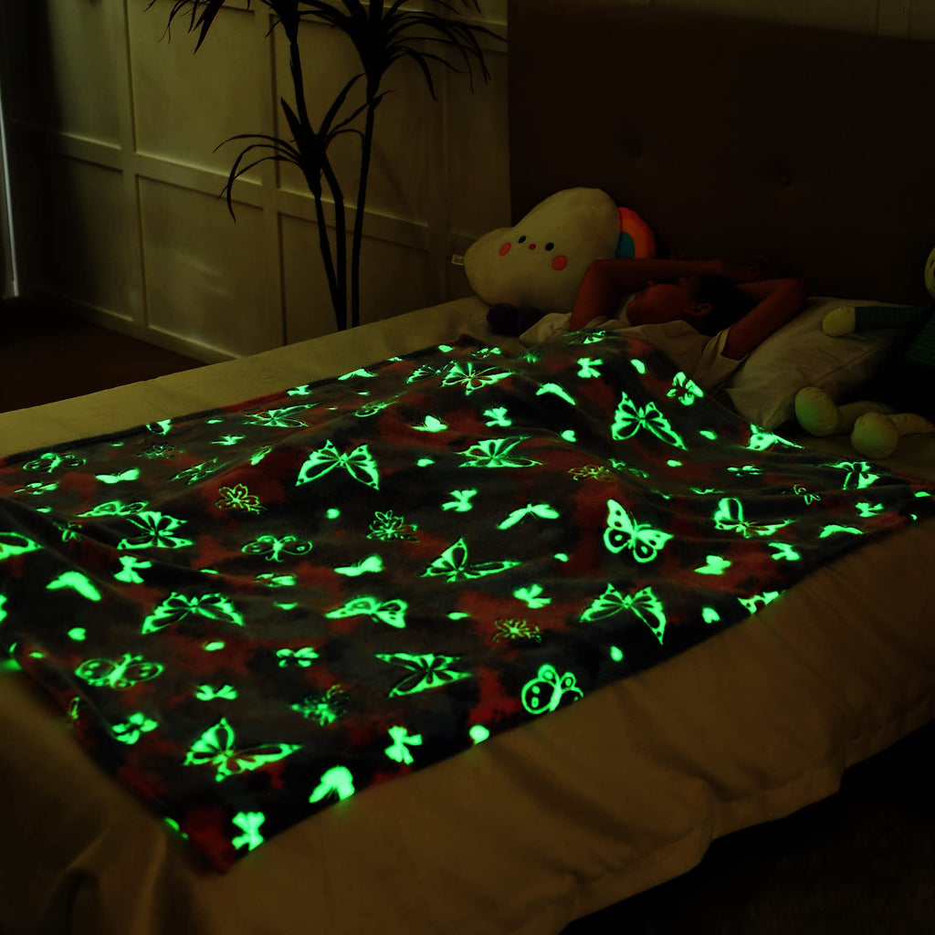 Sochow Butterfly Glow In The Dark Blanket For Daughters, Toys For 3-10 Year Old Birthday Presents, Soft Cozy Flannel Throw Blank