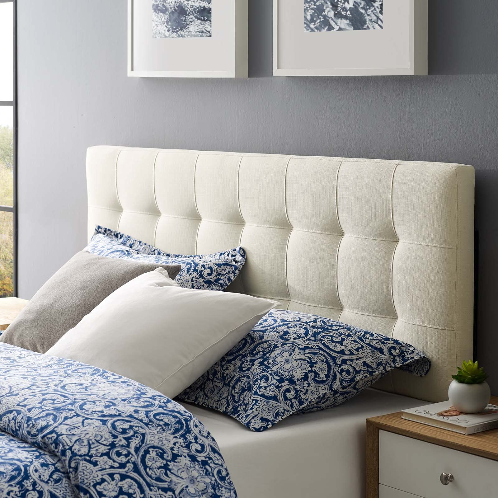 Modway Lily Tufted Linen Fabric Upholstered Queen Headboard in Ivory