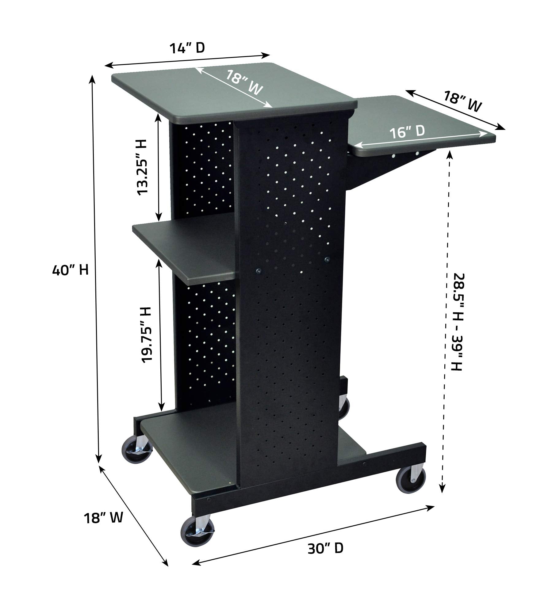 LUXOR PS4000 40&quot; Mobile Presenters Station, with Four Rolling Casters with Two Locking Brakes, for Office and Classroom Presentation Needs