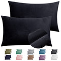 2 Pack Zippered Velvet Queen Pillowcases, Super Soft And Cozy Luxury Fuzzy Flannel Pillow Cases With Zipper, 20X30 Inches, Black