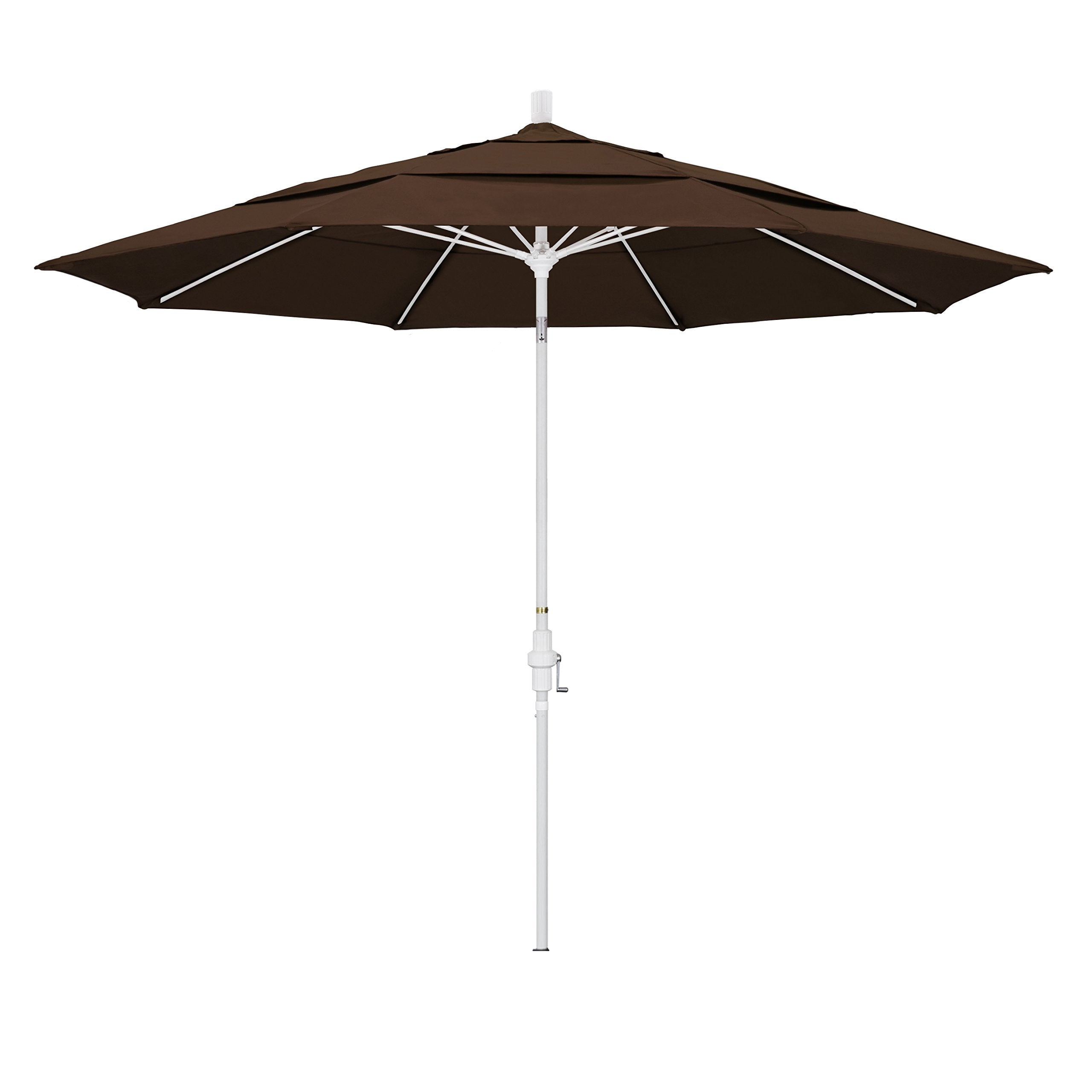 California Umbrella 11' Rd. Fiberglass Rib Patio Umbrella, Crank Lift, Collar Tilt, White Pole, Mocha